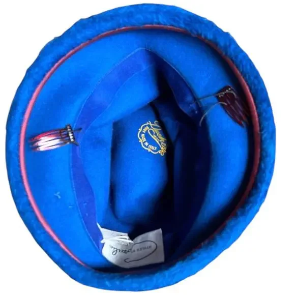 Vintage 1960s Italian Felt Blue Bucket Hat Duchess Styled by Coralie - Picture 9 of 10